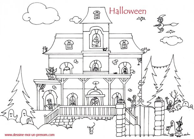 coloriage-maison-hantee-halloween-description étage